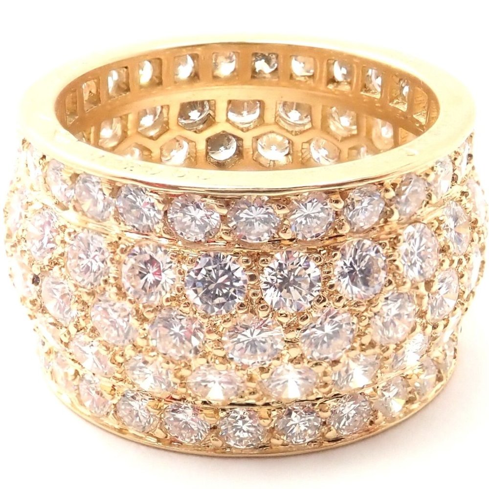 Authentic! Cartier Nigeria 18k Yellow Gold Diamond Wide Band Ring Size 53